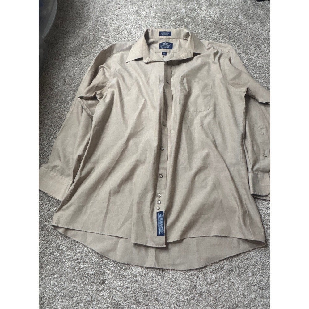Stafford Mens Tan Broadcloth Wrinkle Free Button Down Shirt 16.5 32/33 Khaki